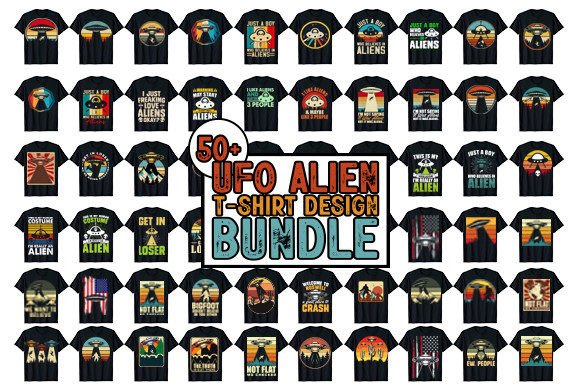 Download Vintage UFO Alien T-shirt Design Bundle - Shirt design Collection